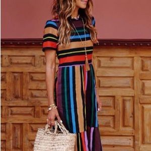 Venidress Bohemian Striped Midi Dress